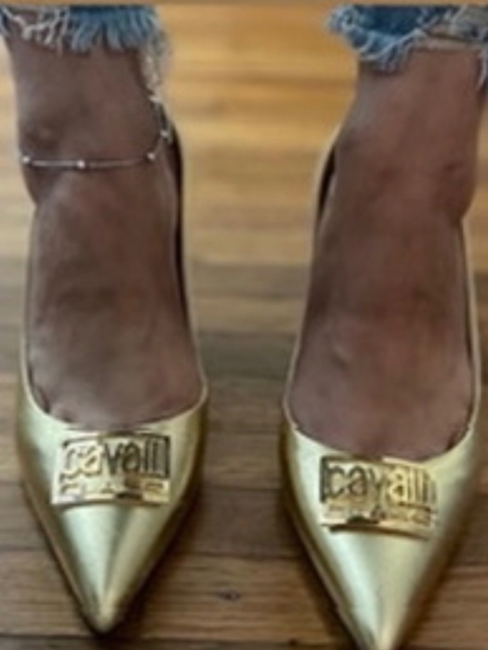 Just Cavalli Gold Pointed Toe Logo Pumps Heels Size 7 Worn Once